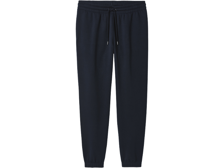 Navy blue sweatpants with an elastic waistband and drawstring.