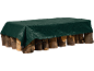 Green tarp covering a stack of firewood logs.