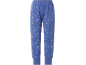 Blue children's pajama bottoms with princess and snowflake pattern.
