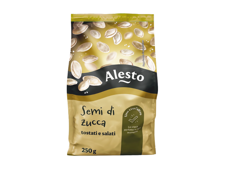 A 250g package of roasted and salted pumpkin seeds.