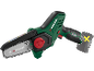 Cordless mini chainsaw with a red tensioning knob, without a battery