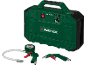 Green portable compressor with pressure gauge and blow gun, 94 dB