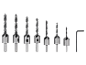 Countersink drill bit set and hex key.