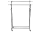 Double clothes rack with wheels and a bottom wire shelf.
