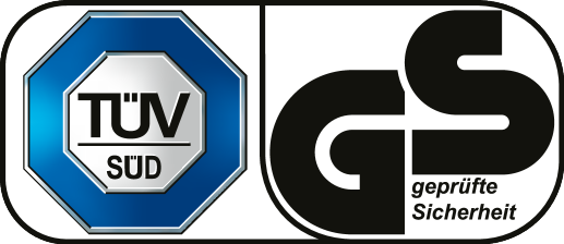 Certification seal: TÜV SÜD and GS geprüfte Sicherheit.