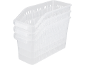 Clear plastic storage baskets, stacked inside one another.