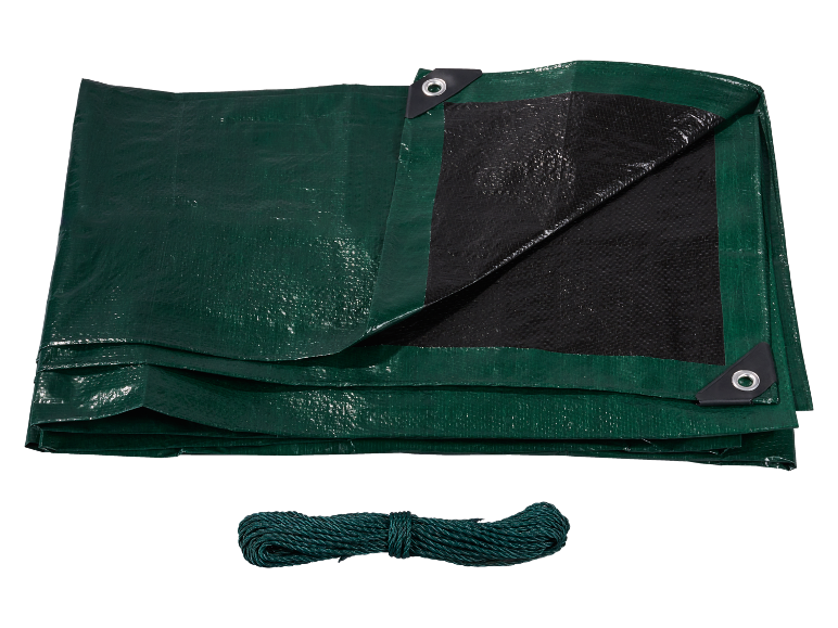 Green tarpaulin with rope
