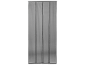 Grey roller blinds with vertical stripes.