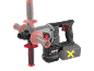 Cordless rotary hammer drill with additional handles and battery.