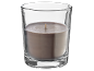 Light brown candle in a glass with an unlit wick.
