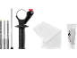 Drill bits, auxiliary handle, cloth, and tube of grease for power tools.