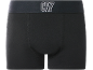 Black men's boxer briefs with white lettering on the waistband.
