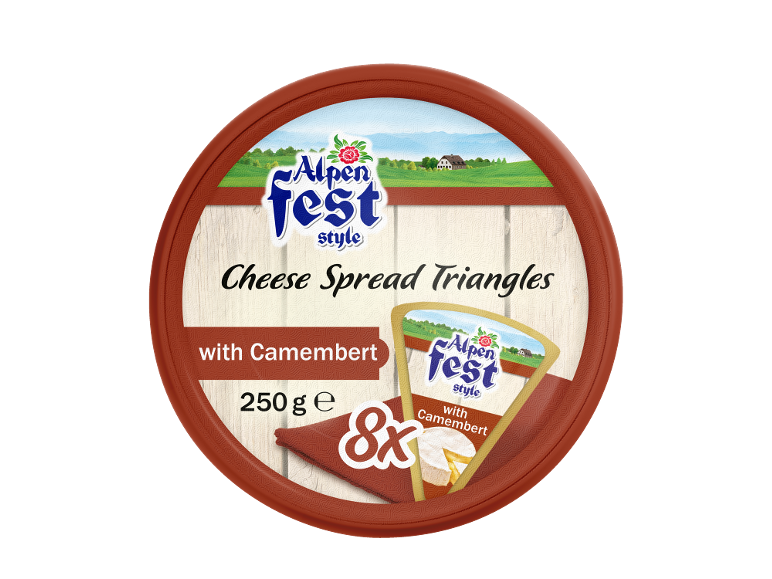 Cheese spread triangles with Camembert, 250 g, 8 pieces.