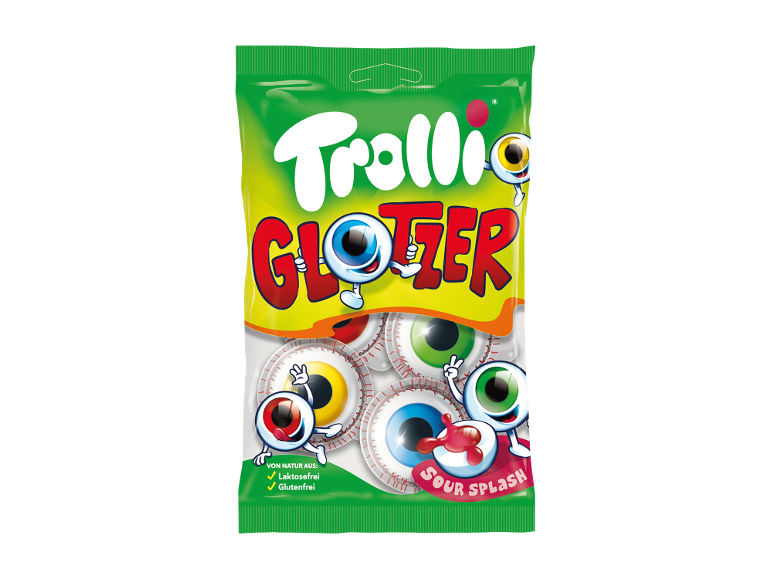Trolli Glotzer sour gummy eyeballs in a green bag
