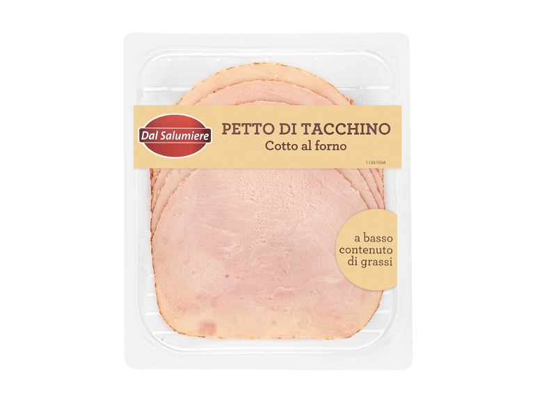 Packaging of oven-roasted turkey breast, low in fat.