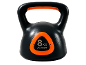 Black and orange 8 kg kettlebell.