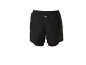 Black sports shorts with an elastic waistband and a reflective logo.