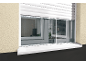 White window with roller shutters and insect screen on a beige facade.