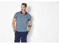 Men's blue polo shirt and dark blue shorts.