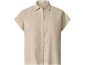 Women's beige short-sleeved shirt with buttons.