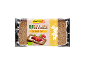 Packaging of organic rye bread with sunflower seeds, with a slice with jam and fruit.