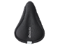 Black bicycle saddle cover with memory foam, top view.