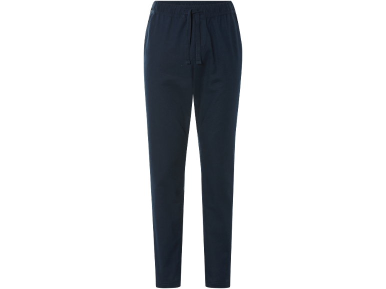 Dark blue men's trousers with an elastic waistband and drawstring.