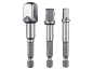 Three silver socket adapters for power drills, sizes 1/2, 3/8, and 1/4 inch.