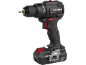 Black cordless drill driver with red accents and a screw bit.