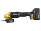 Cordless angle grinder with a gold-colored body and a black 4.0 Ah battery.