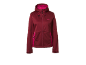 Women's burgundy softshell jacket with pink details and a hood.