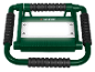 Green work light with white illumination and black handles.