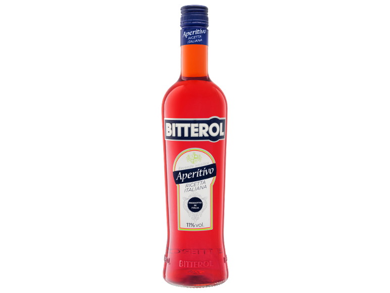 Red Italian aperitif drink in a bottle, 11% vol.