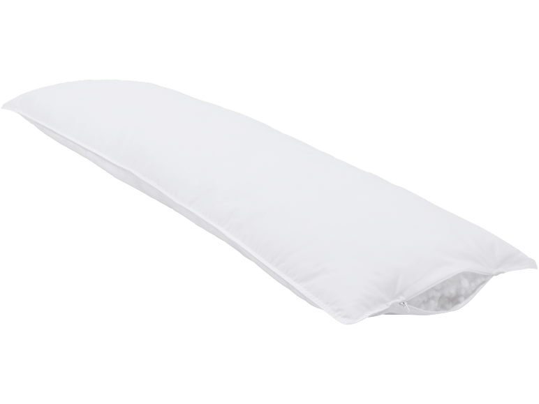 White body pillow with a zipper and visible filling