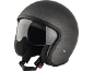 Dark grey open-face motorcycle helmet with a clear visor and black trim.
