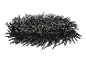 A cluster of LED Christmas lights with black wires on a black background.