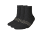 Three pairs of black short socks with beige stripes.