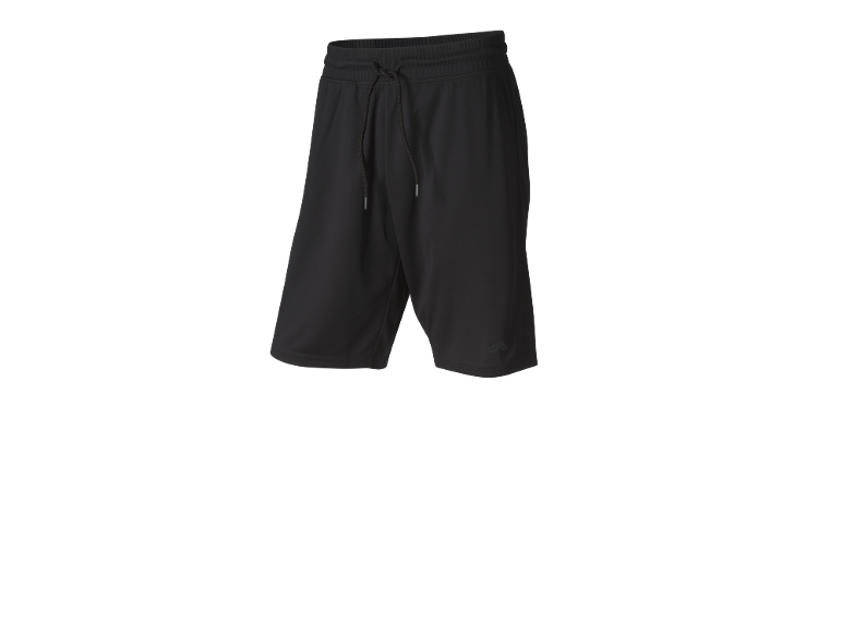 Black men's shorts with a drawstring waist.