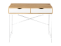 Wooden desk with two white drawers and a white metal frame.