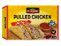 Pulled chicken chili chipotle box, with tacos and sauce, indicating spiciness.