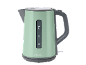 Green electric kettle with a water level indicator and grey accents.