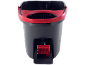 Black and red mop bucket with wringer and pedal.