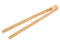 Wooden bamboo kitchen tongs on a black background.