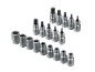 Set of Torx and E-profile sockets and bits, including sizes from E10 to E24 and T20 to T70.