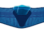 Blue lumbar support belt with a transparent gel pad for cold/hot therapy.