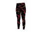 Black sports leggings with red and lime green abstract pattern.