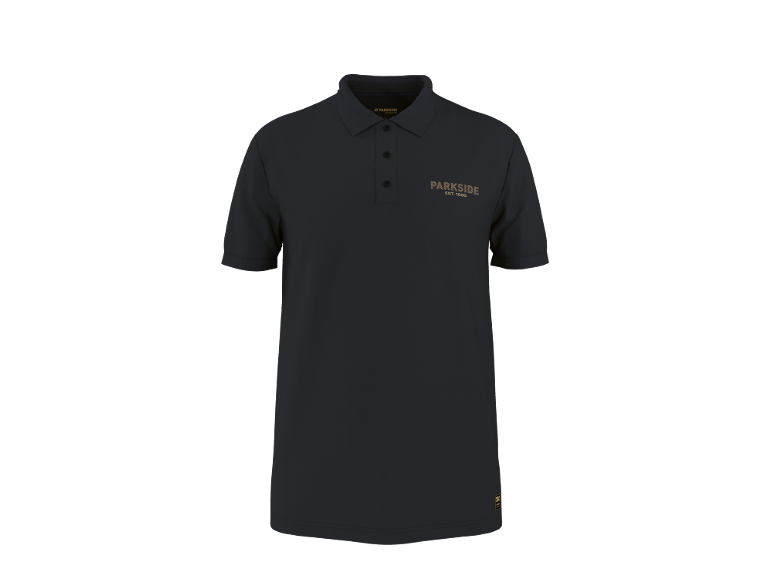 Black men's short-sleeved polo shirt with a gold logo