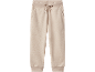 Beige sweatpants with a drawstring waist and elastic cuffs.
