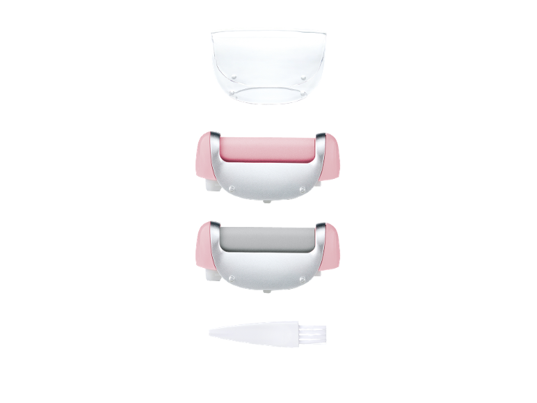 Foot care device with two rollers and a cleaning brush.