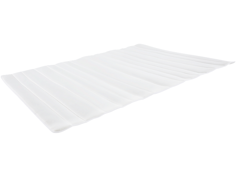White mattress topper with striped stitching, viewed from above.